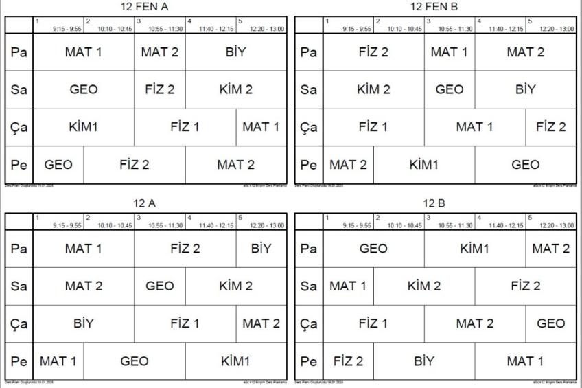 11. VE 12. SINIF DERS PROGRAMI