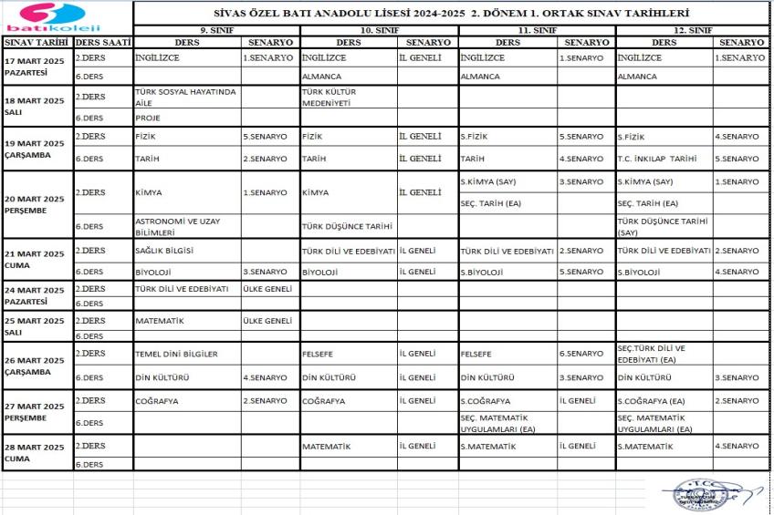 2024-2025 II.DÖNEM I.YAZILI TARİHLERİ VE SENARYOLARI