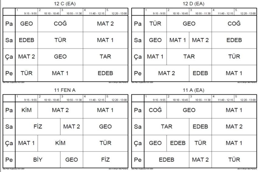 11. VE 12. SINIF DERS PROGRAMI