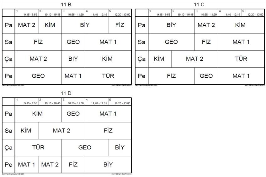 11. VE 12. SINIF DERS PROGRAMI