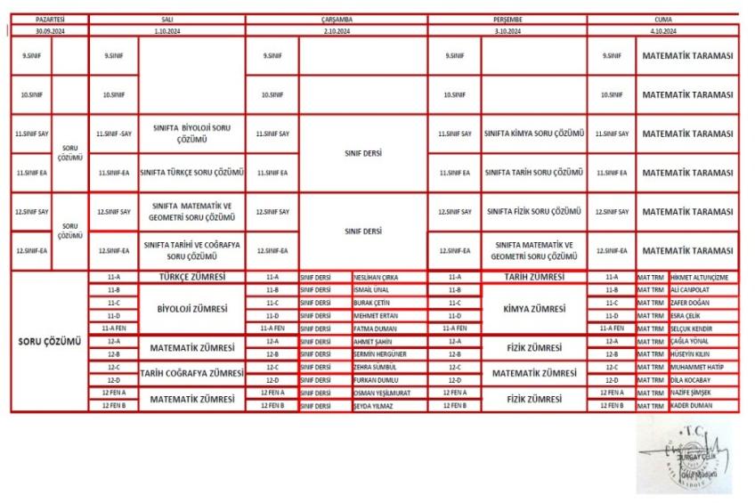 30 EYLÜL - 4 EKİM 2024 TARİHLERİ ARASI UYGULANACAK PROGRAMDIR